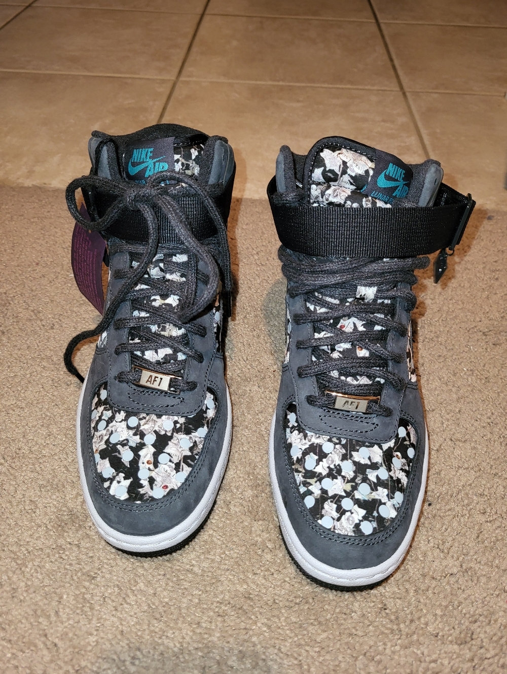 Nike Air High-Top Hidden Wedge Sneakers in Black with Floral Panels